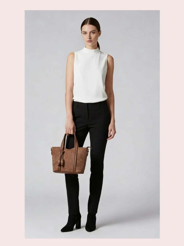 CrossKulture - BlissPrime brown lightweight handbag carried by female model