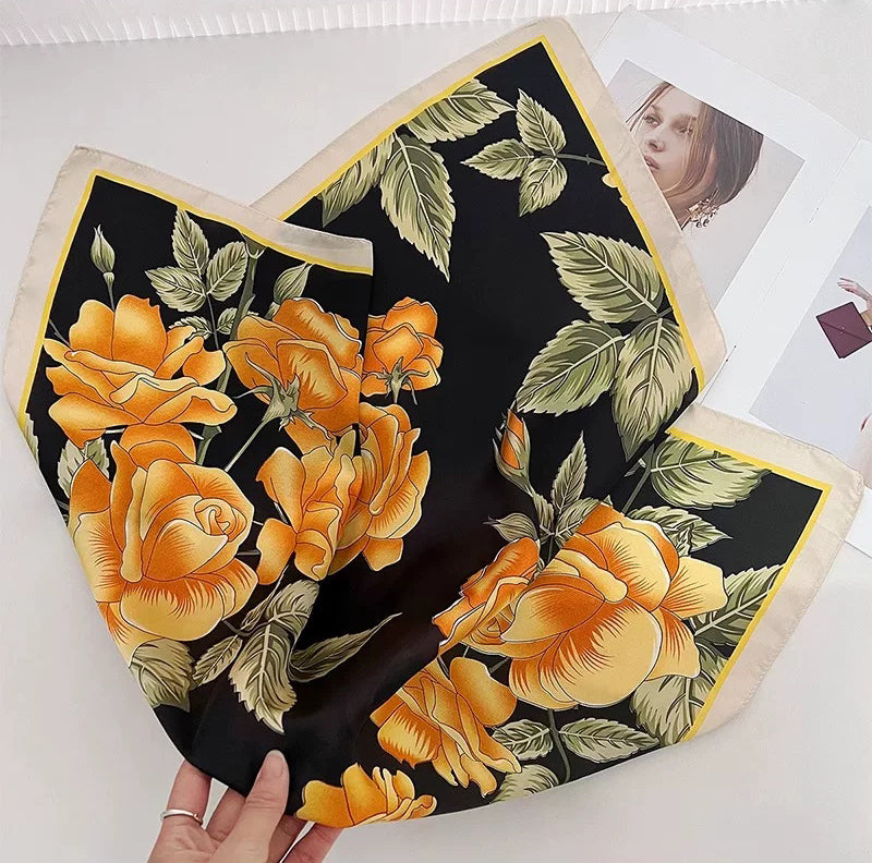 GardenGrace Small Square Satin Scarf Black