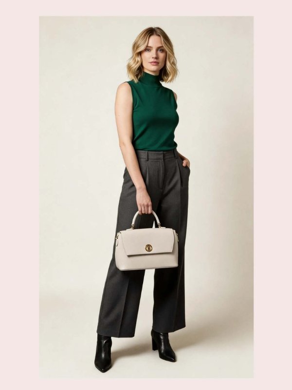 CrossKulture - BlissPearl white lightweight handbag carried by female model