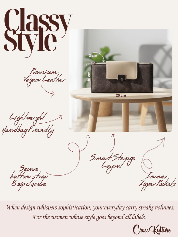 CrossKulture - GrandCarry lightweight long wallet infographic image showing features