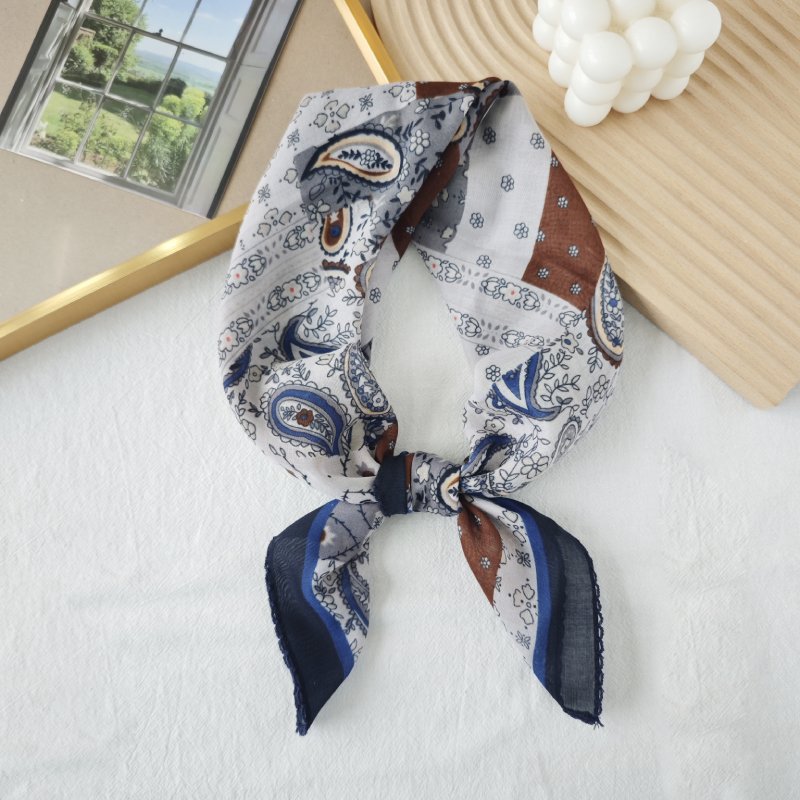 CrescentEdit Satin Curve Edged Blue Scarf