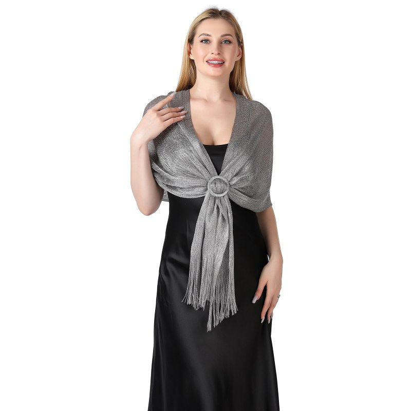 FashionGlow Long Shimmer Scarf Grey