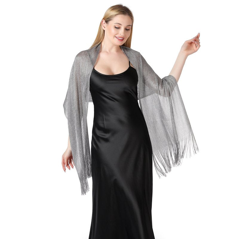 FashionGlow Long Shimmer Scarf Grey