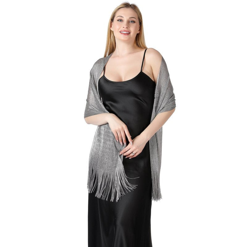 FashionGlow Long Shimmer Scarf Grey