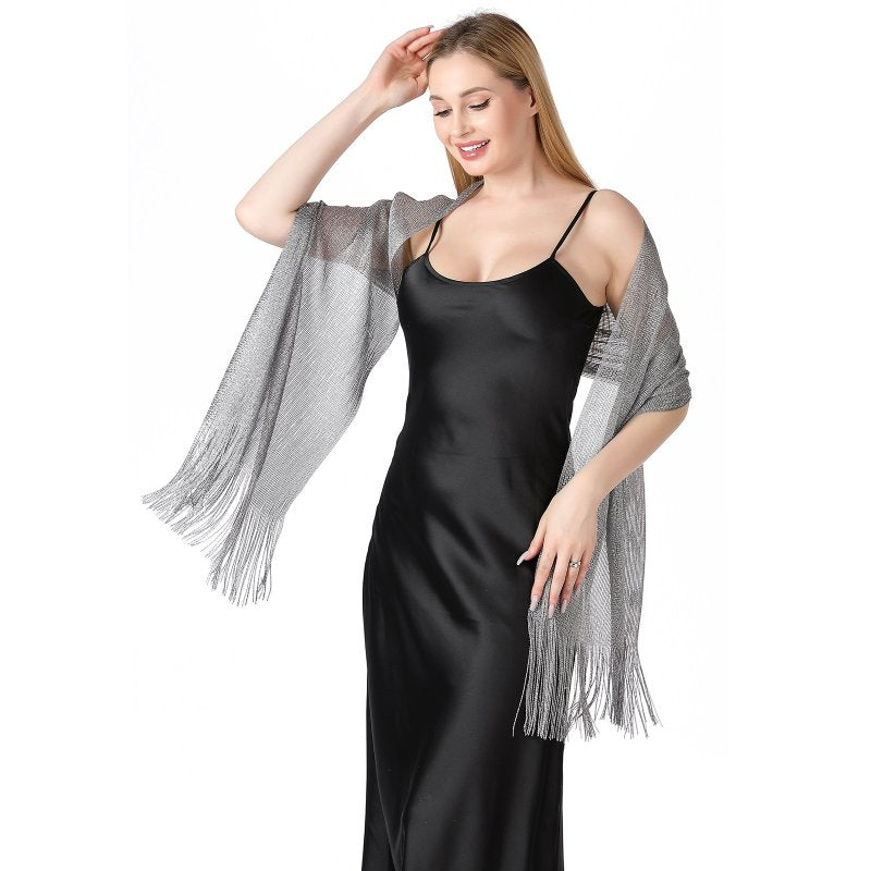FashionGlow Long Shimmer Scarf Grey