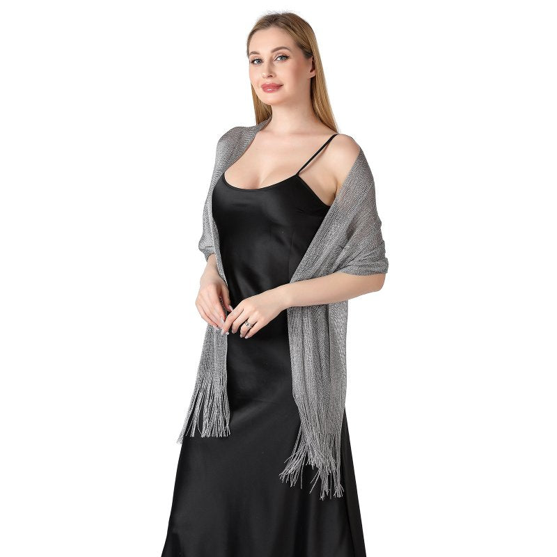 FashionGlow Long Shimmer Scarf Grey