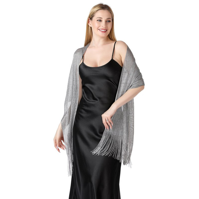 FashionGlow Long Shimmer Scarf Grey