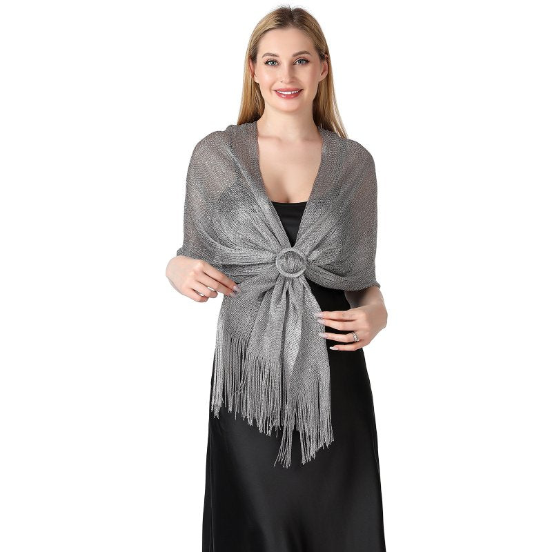 FashionGlow Long Shimmer Scarf Grey