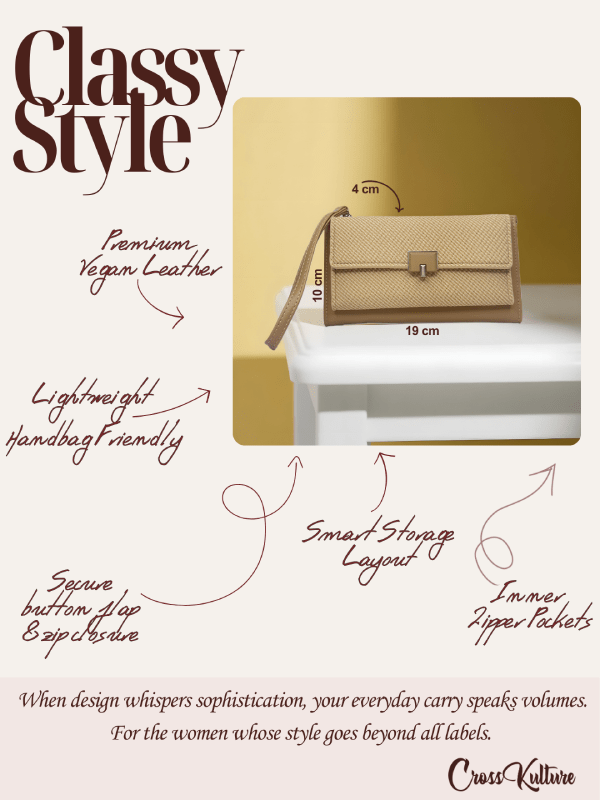 CrossKulture - ButteryCarry lightweight long wallet infographic image showing features