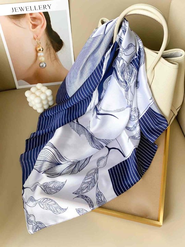 CrossKulture - RoyalLeaves short satin scarf with handbag style view