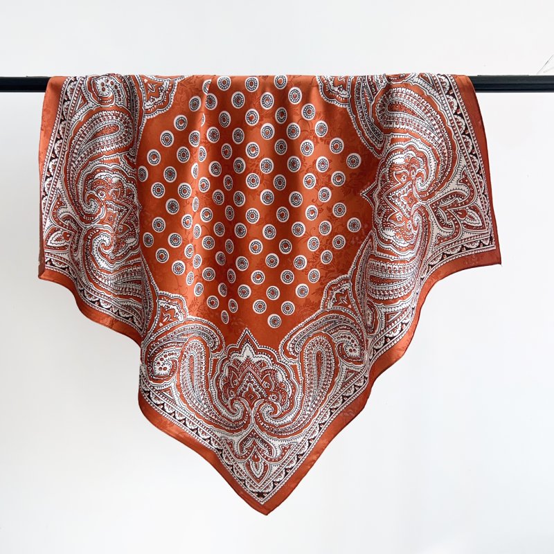 BrocadeStory Orange Jacquard Square Scarf