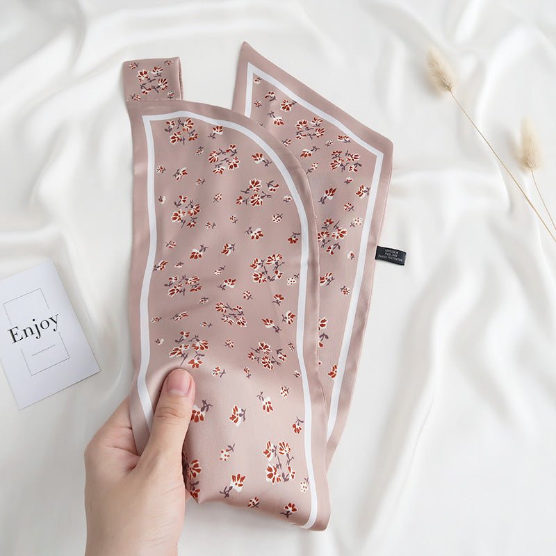 CrossKulture - ChampagnePetals neck satin scarf in hands