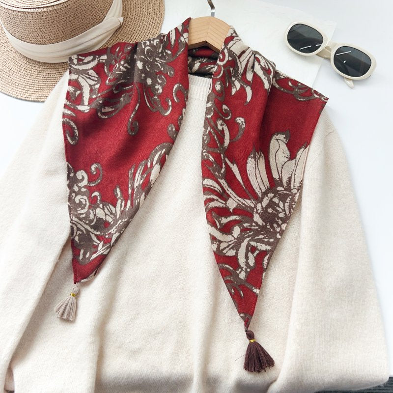 PetalPoetry Maillard Tassel Square Scarf