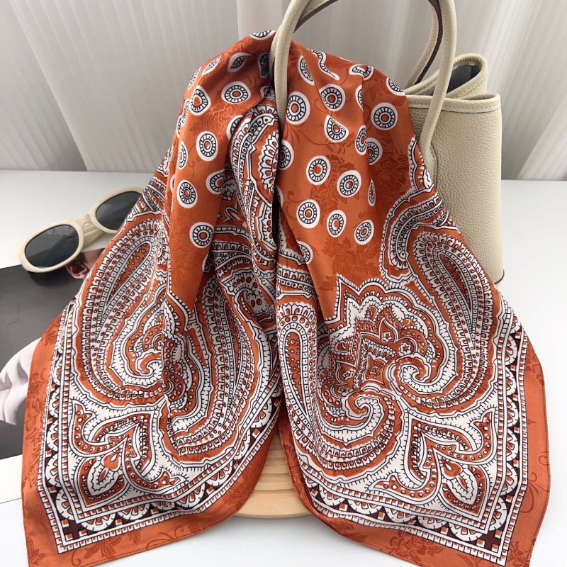BrocadeStory Orange Jacquard Square Scarf