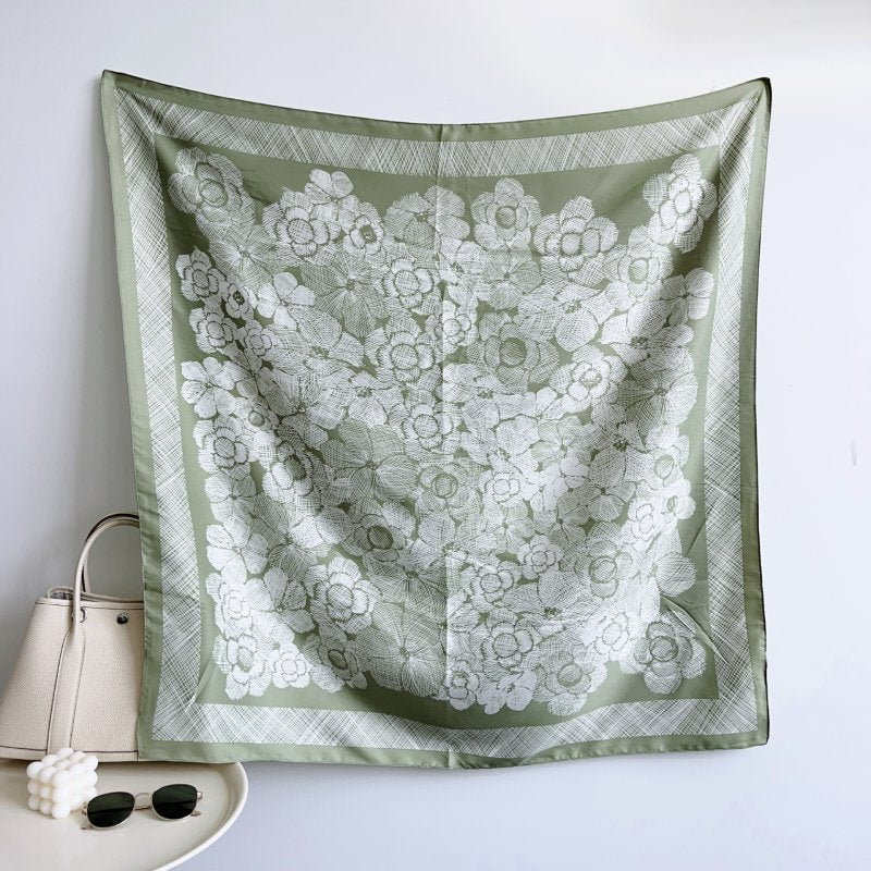 HazyBloom Satin Twill Scarf Square Green