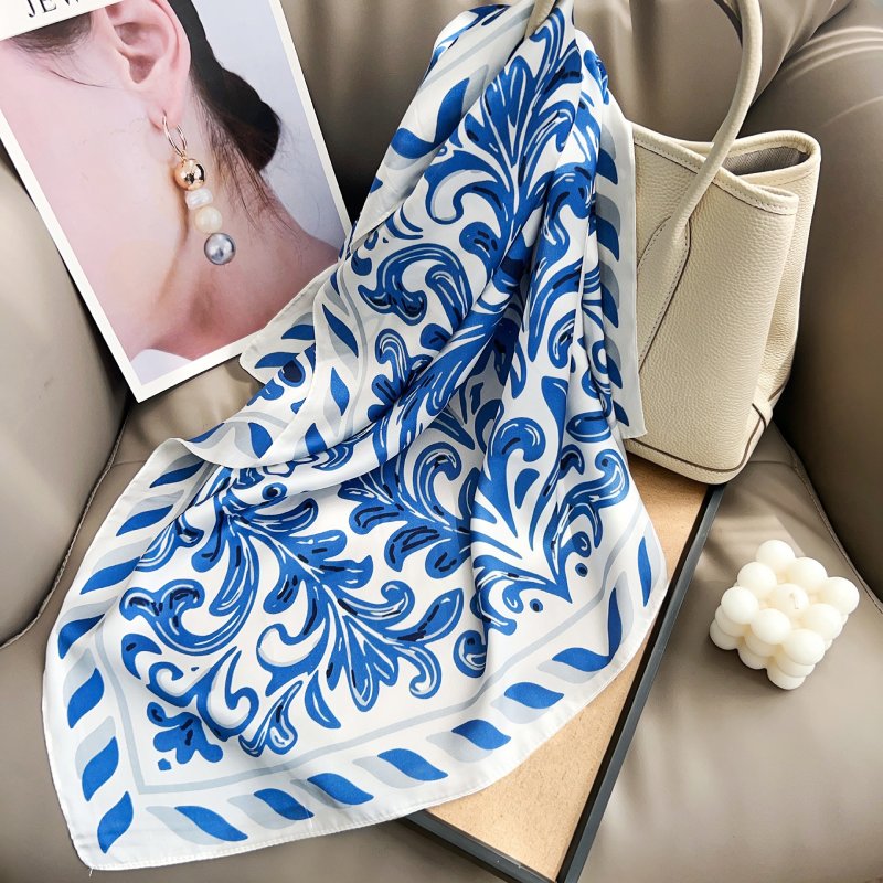 IndigoVine Small Square Satin Scarf Blue