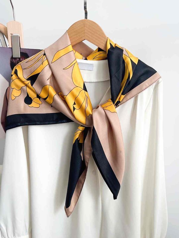CrossKulture - SunnyFlora satin scarf knot style hanging on hanger