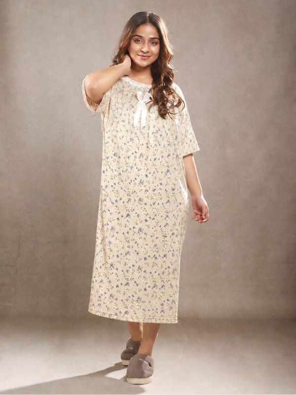 GardenDreams Floral Printed Night Gown Peach