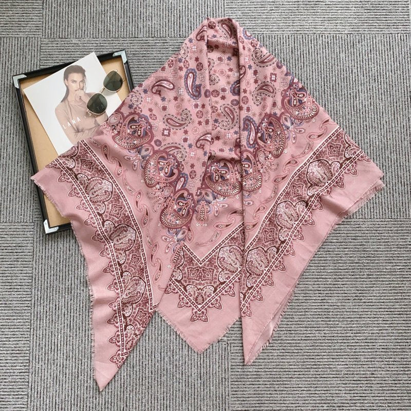 PrintedArt Square Viscose Cotton Scarf Pink