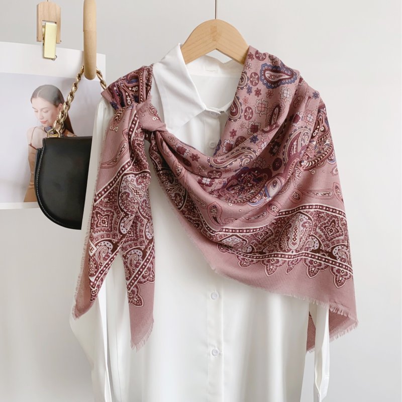 PrintedArt Square Viscose Cotton Scarf Pink
