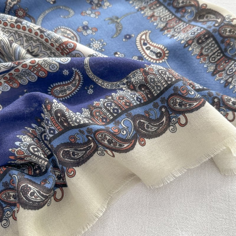 PrintedRhythm Square Viscose Cotton Scarf Blue