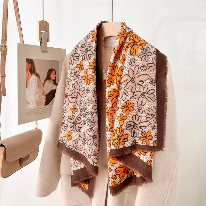 PrintedBloom Square Viscose Cotton Scarf Orange