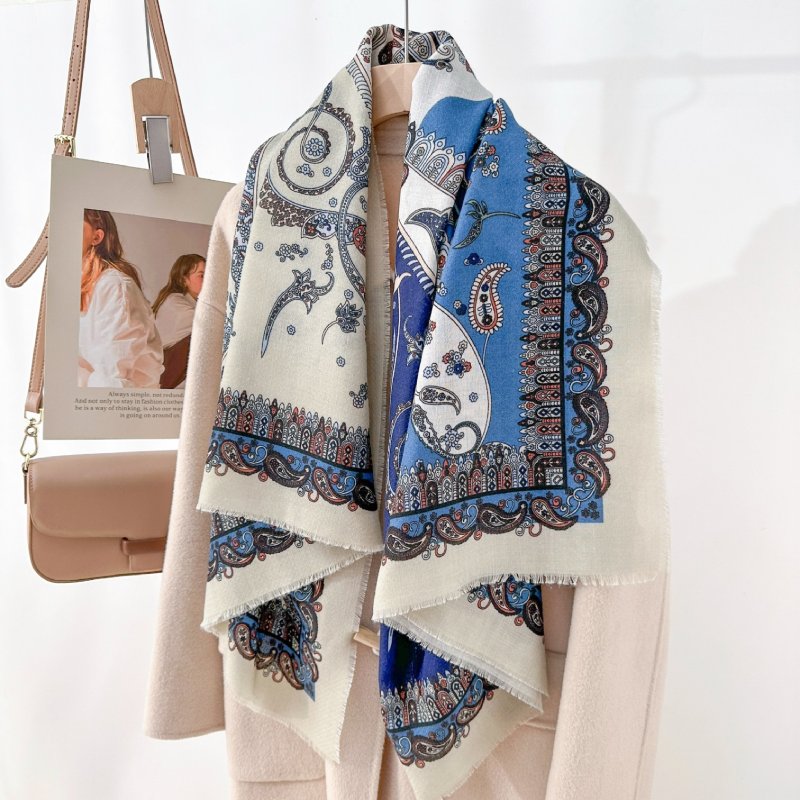 PrintedRhythm Square Viscose Cotton Scarf Blue