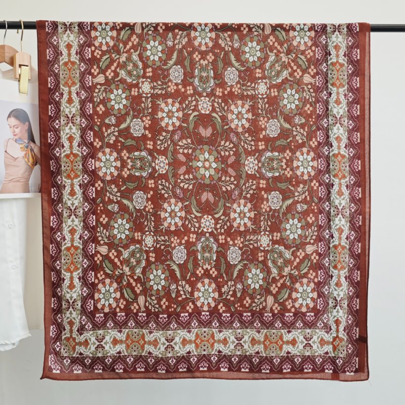 FloraGlow Long Viscose Cotton Scarf Rust