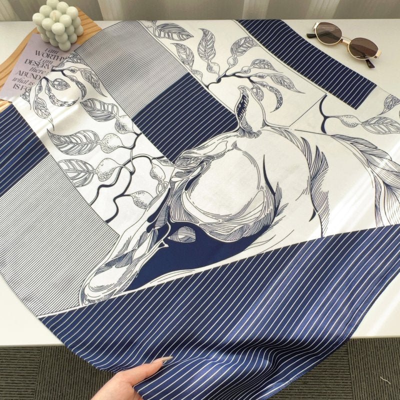 CrossKulture - RoyalLeaves short satin scarf placed on table view