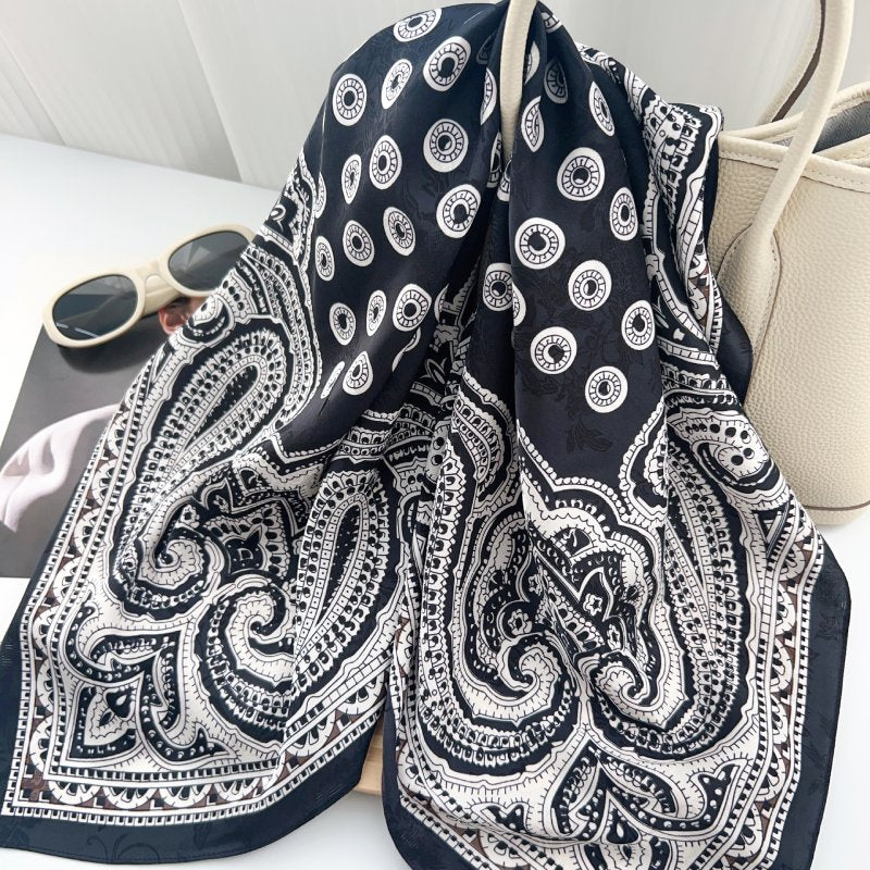 BrocadeReverie Black Jacquard Square Scarf