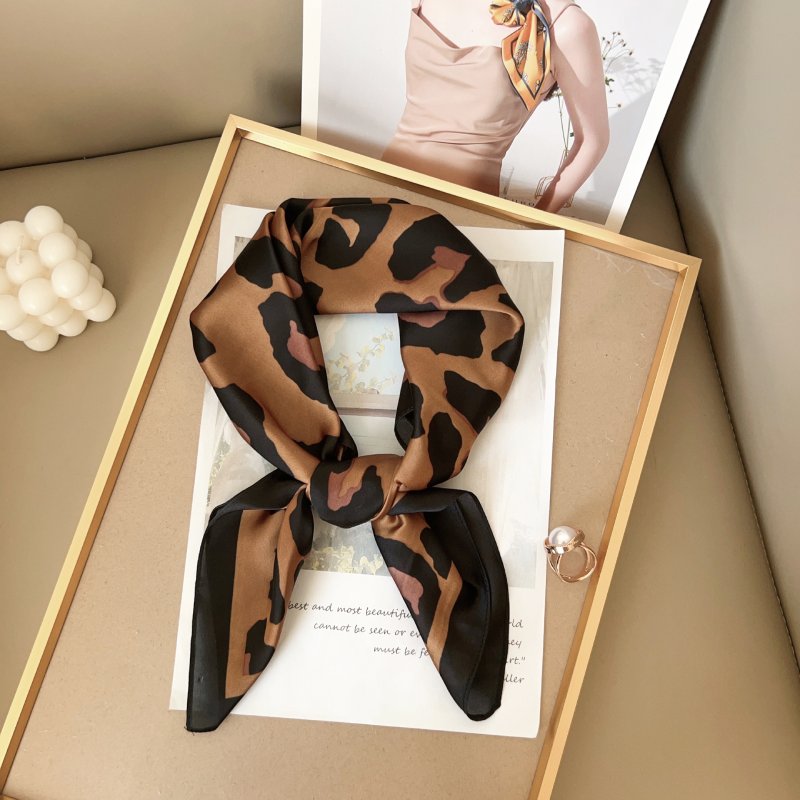 SafariChic Small Square Satin Scarf Brown