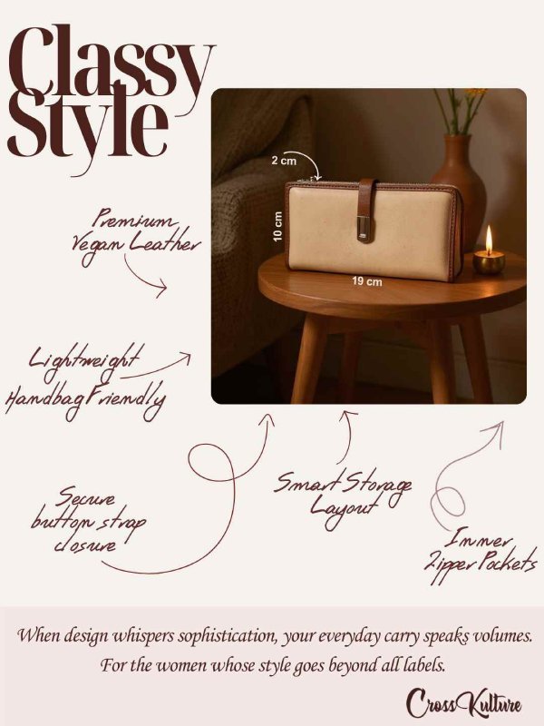 CrossKulture - SoulCarry lightweight long wallet infographic image showing features