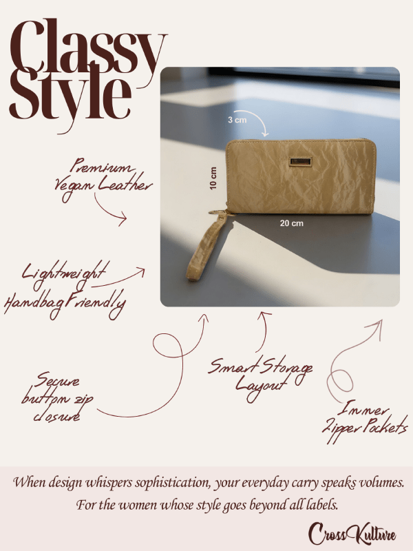 CrossKulture - MonoCarry lightweight long wallet infographic image with features