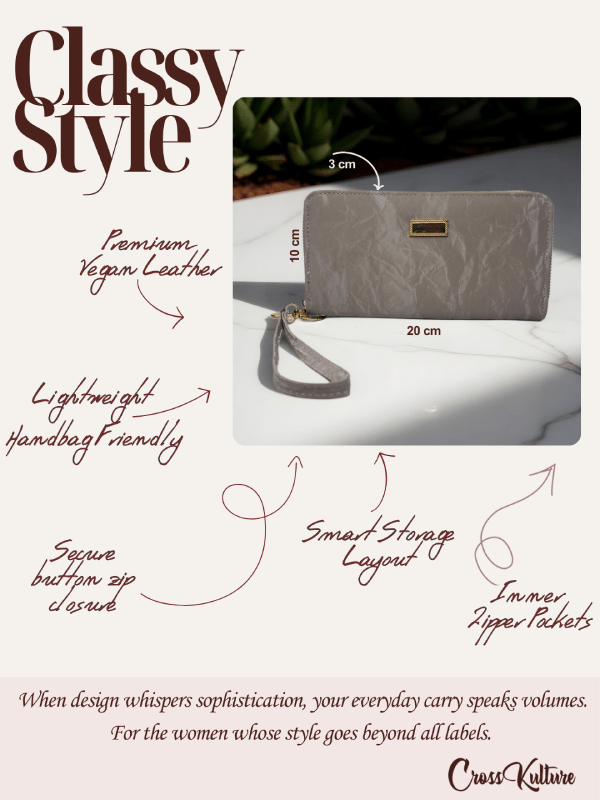 CrossKulture - UrbanCarry lightweight long wallet infographic image with features