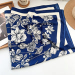 FloralSerenade Satin Twill Scarf Square Blue