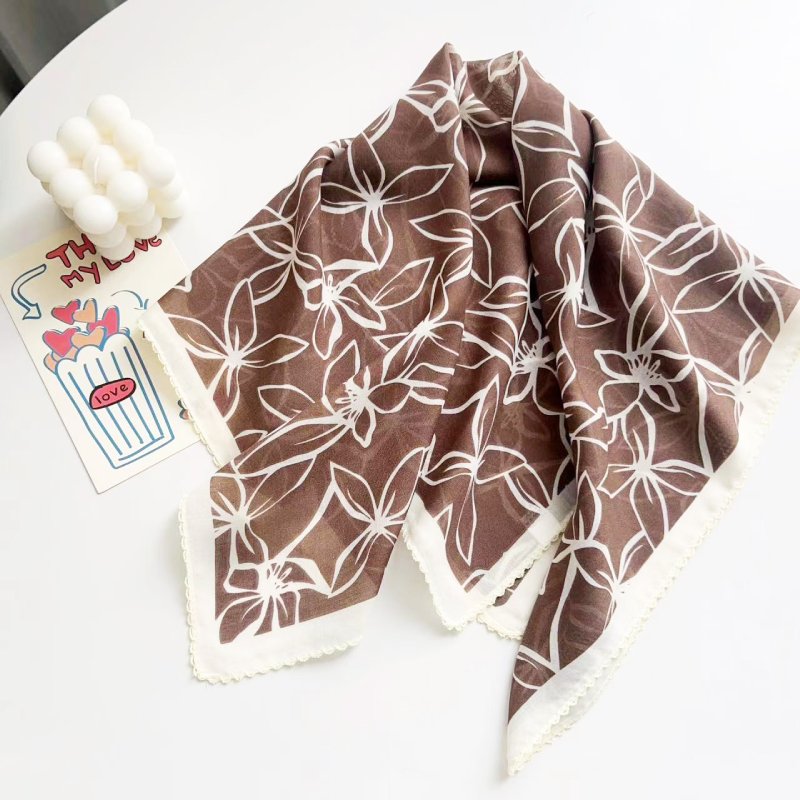 HaloEdit Satin Curve Edged Brown Scarf