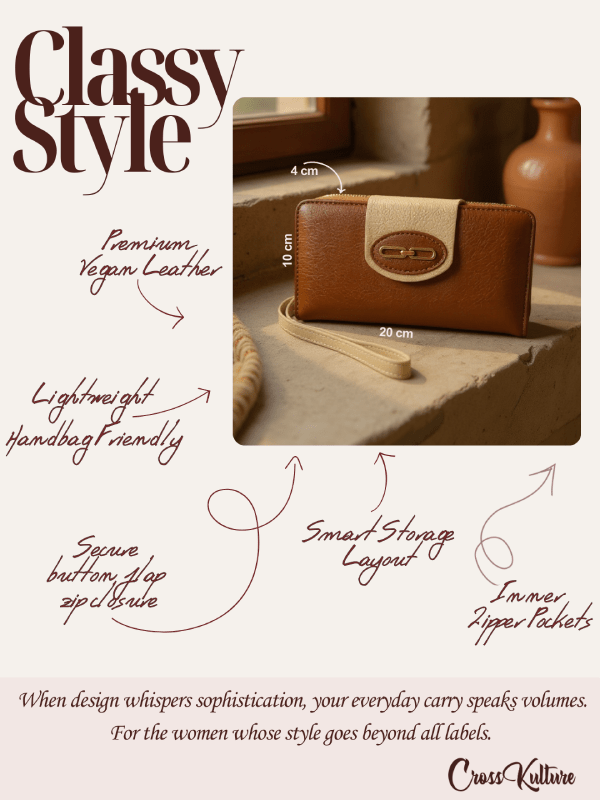 CrossKulture - DashingCarry lightweight long wallet infographic image showing features