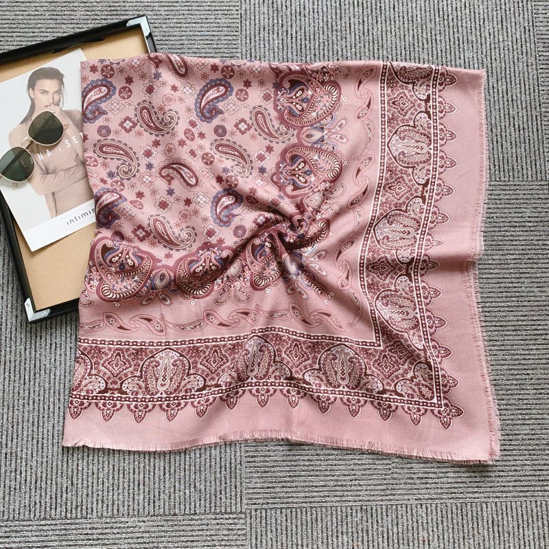 PrintedArt Square Viscose Cotton Scarf Pink