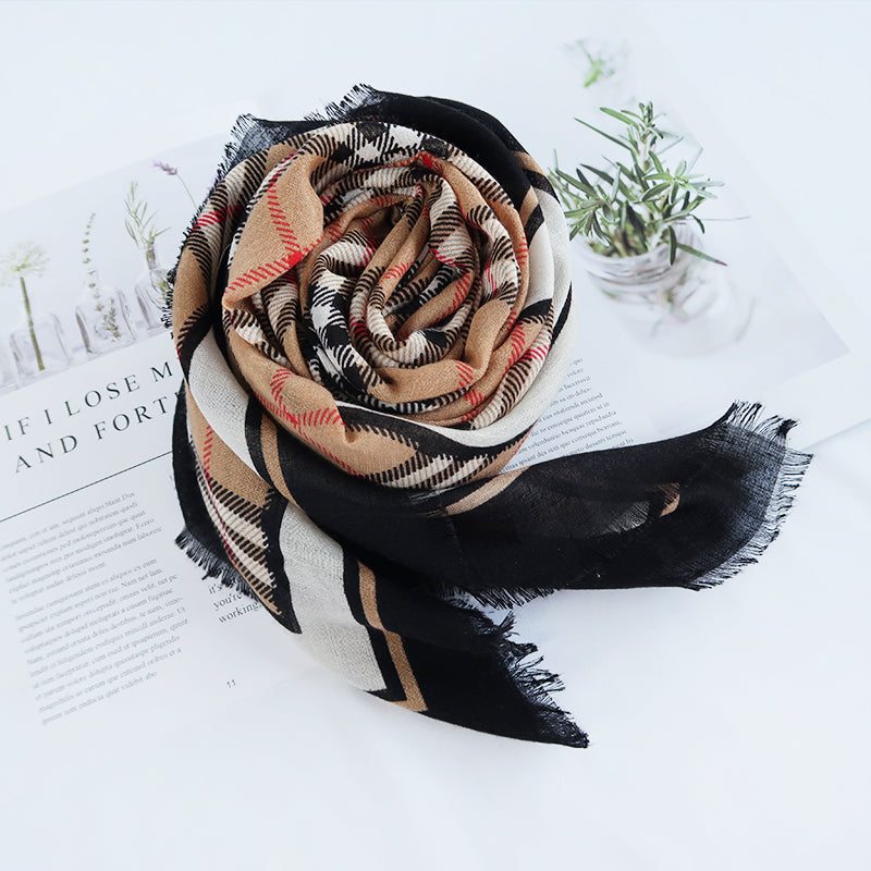 PrintedPoetry Square Viscose Cotton Scarf Brown