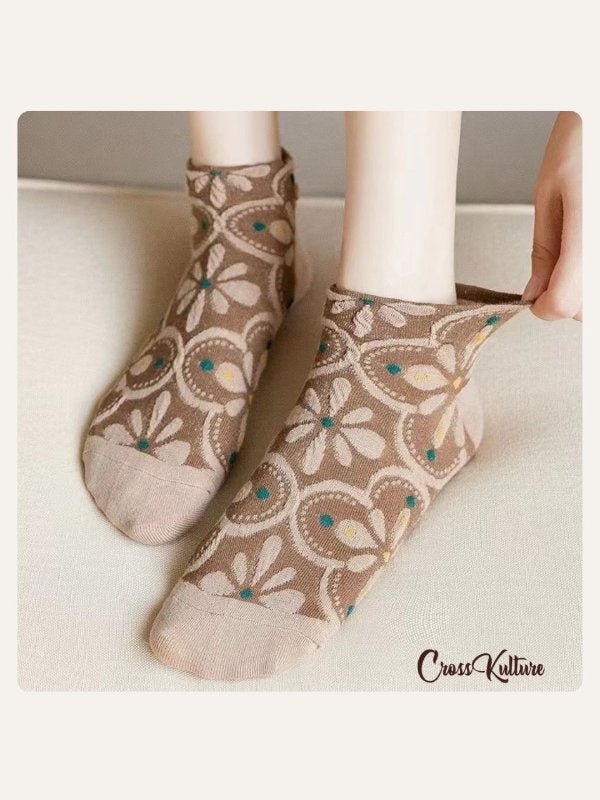 CrossKulture - SoleBuds floral ankle socks model view