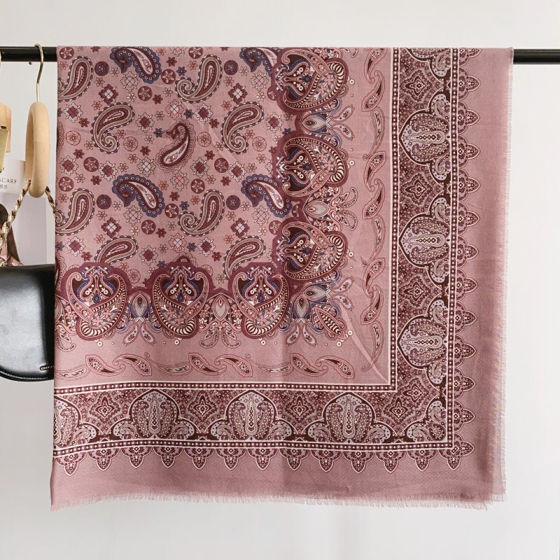PrintedArt Square Viscose Cotton Scarf Pink