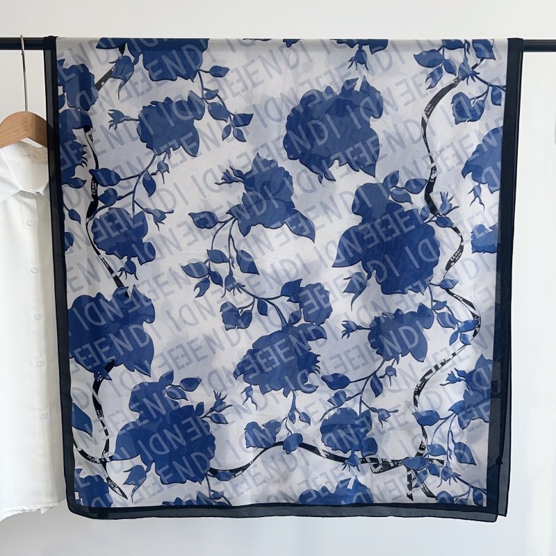BloomTrail Long Satin Scarf Blue