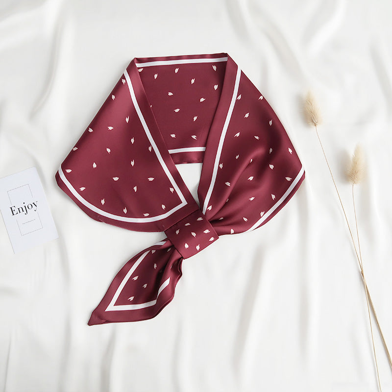 ScatteredLeaves Satin Neck Scarf Maroon