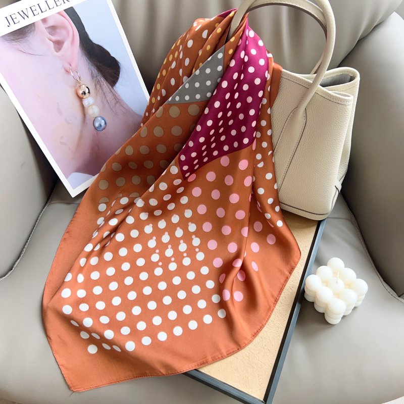 DottyPalette Small Square Satin Scarf Rust