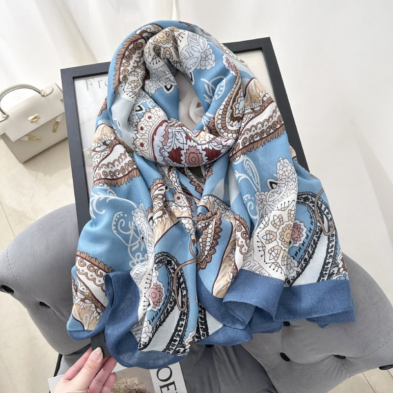 PatternPlay Long Viscose Cotton Scarf Blue