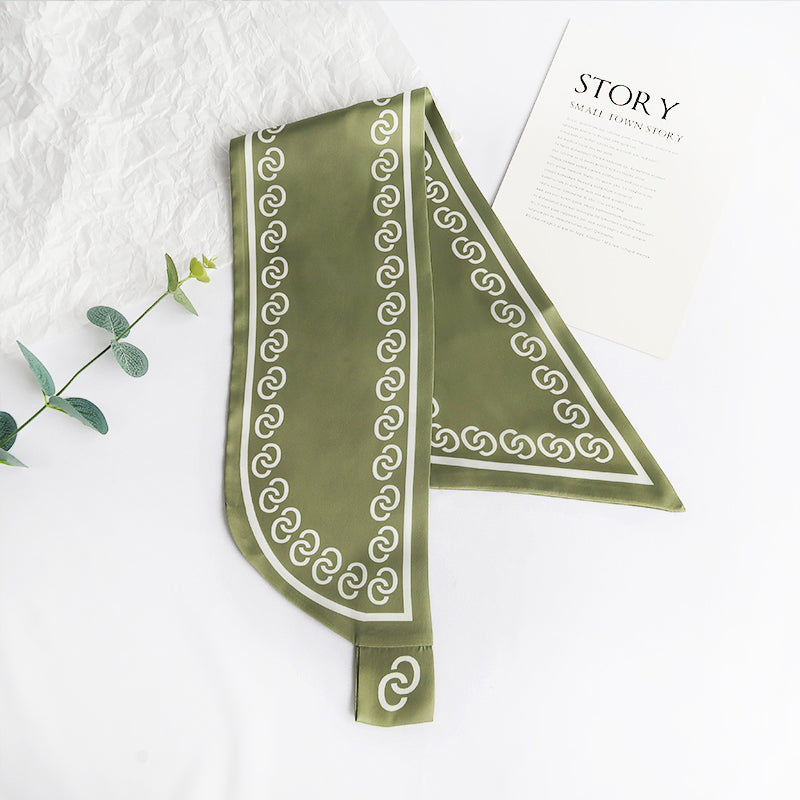 ChainedBorder Satin Neck Scarf Olive