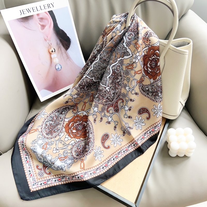 CafeArt Small Square Satin Scarf Brown