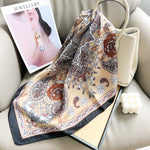 CafeArt Small Square Satin Scarf Brown