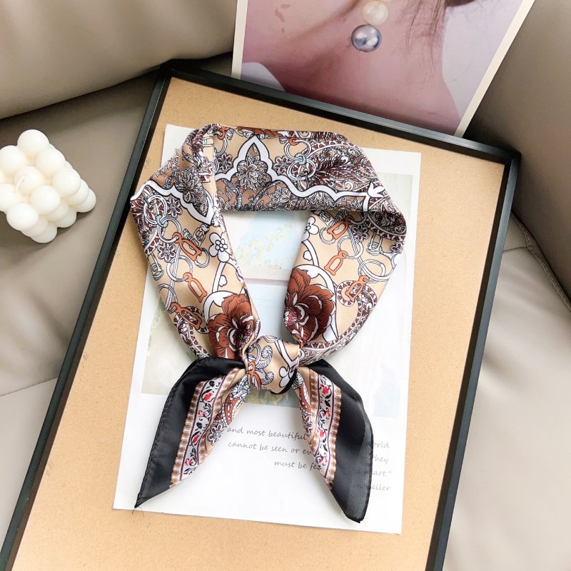 CafeArt Small Square Satin Scarf Brown