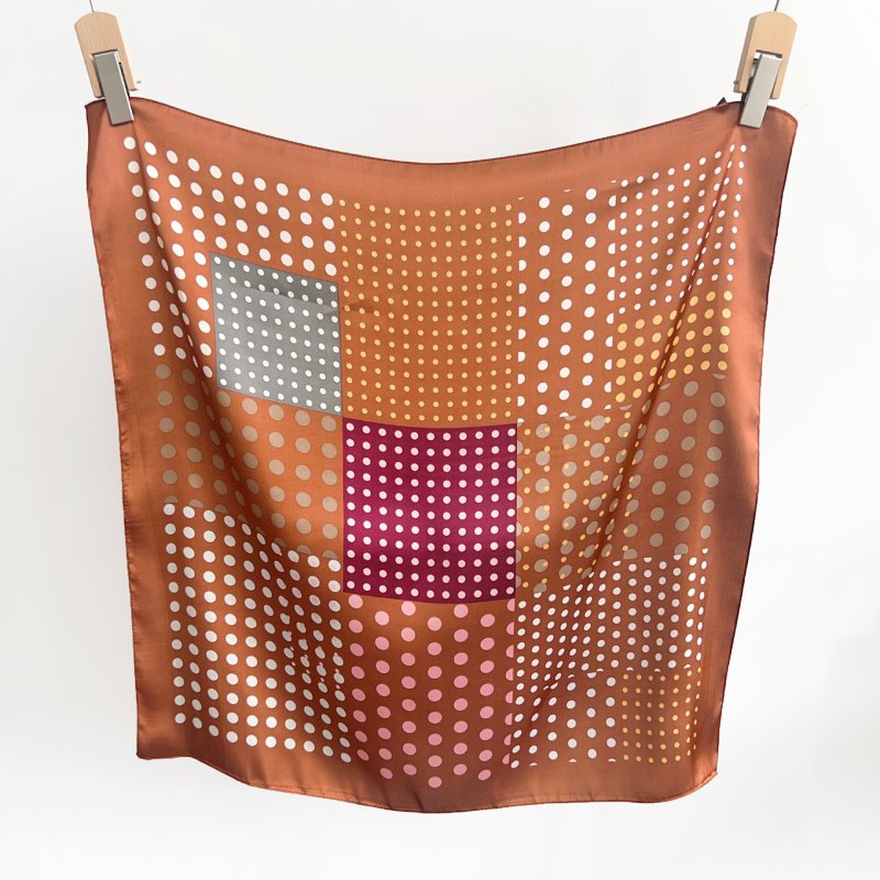 DottyPalette Small Square Satin Scarf Rust